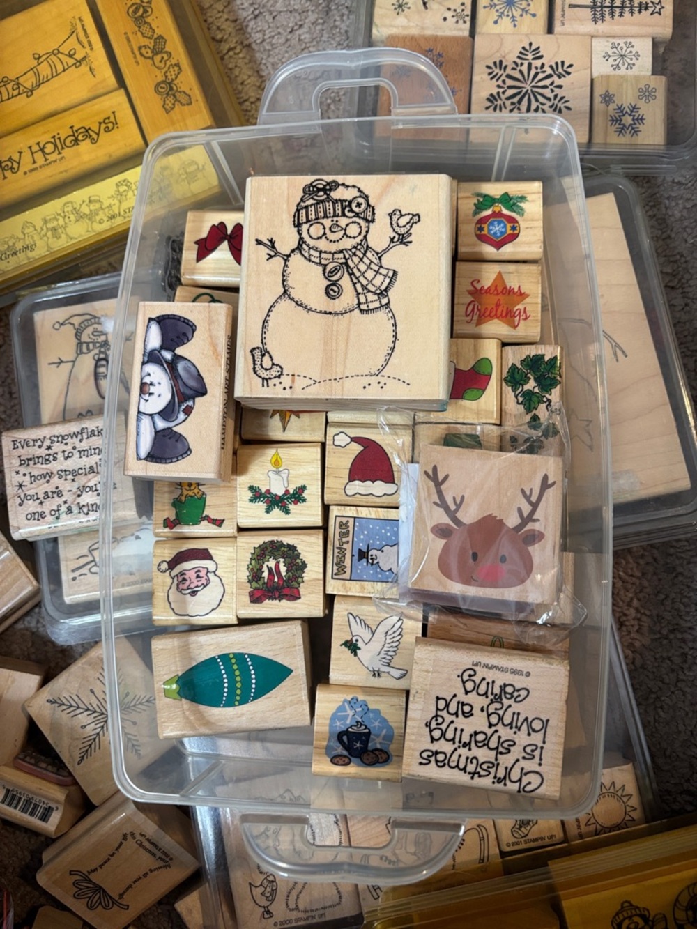 Assorted Holiday Wood Stamps - Christmas Reindeer & Ornaments